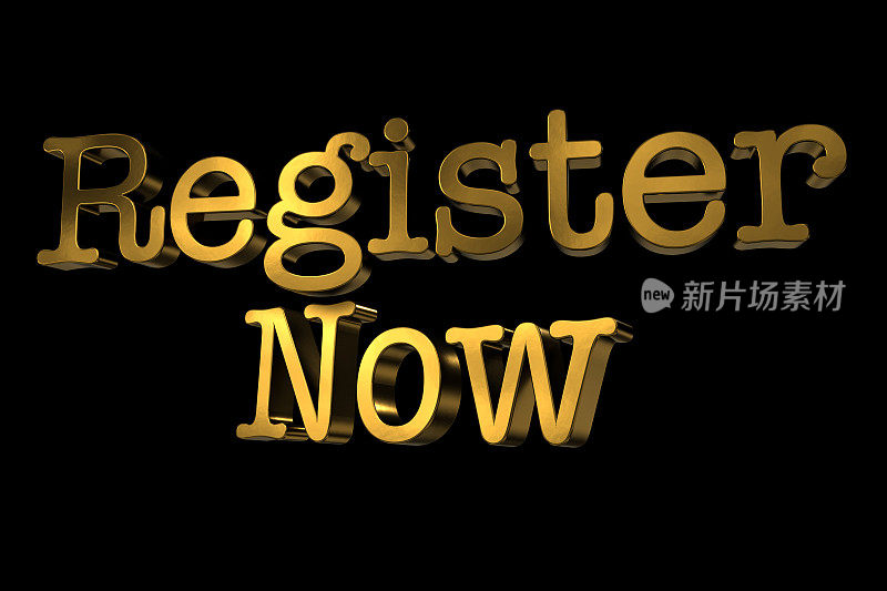 文本-金色Register Now -黑色背景